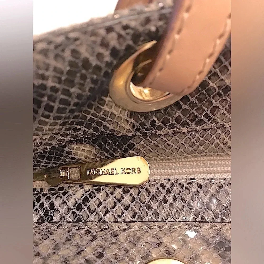 Michael Kors Jet Set Python Embossed Leather Gold Metallic Lined Shoulder Bag
